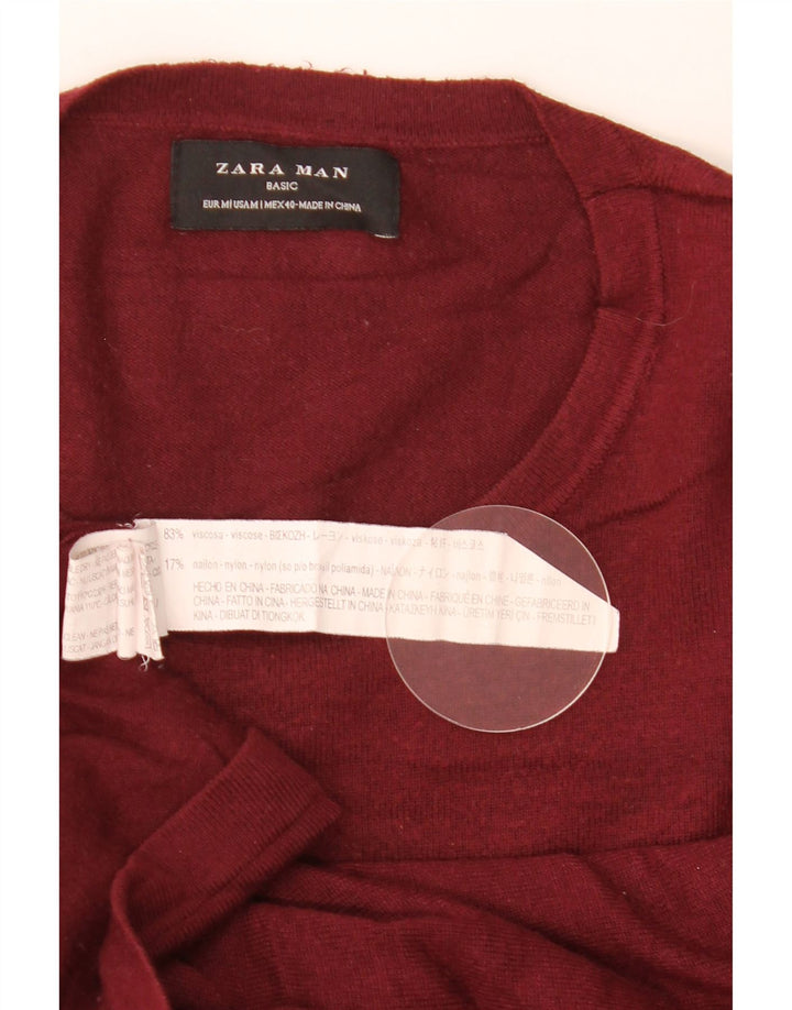 Ανδρικό πουλόβερ Zara με λαιμόκοψη, μεσαία κόκκινη βισκόζη