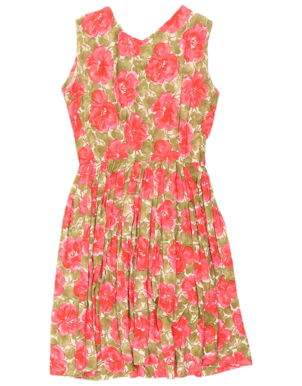 Vintage γυναικείο αμάνικο φόρεμα A-Line UK 10 Small Pink Floral