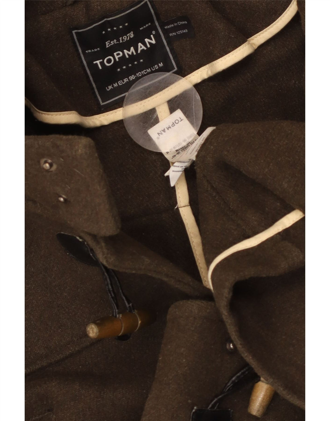 TOPMAN Ανδρικό παλτό Duffle με κουκούλα UK 38 Μαλλί μεσαίου καφέ