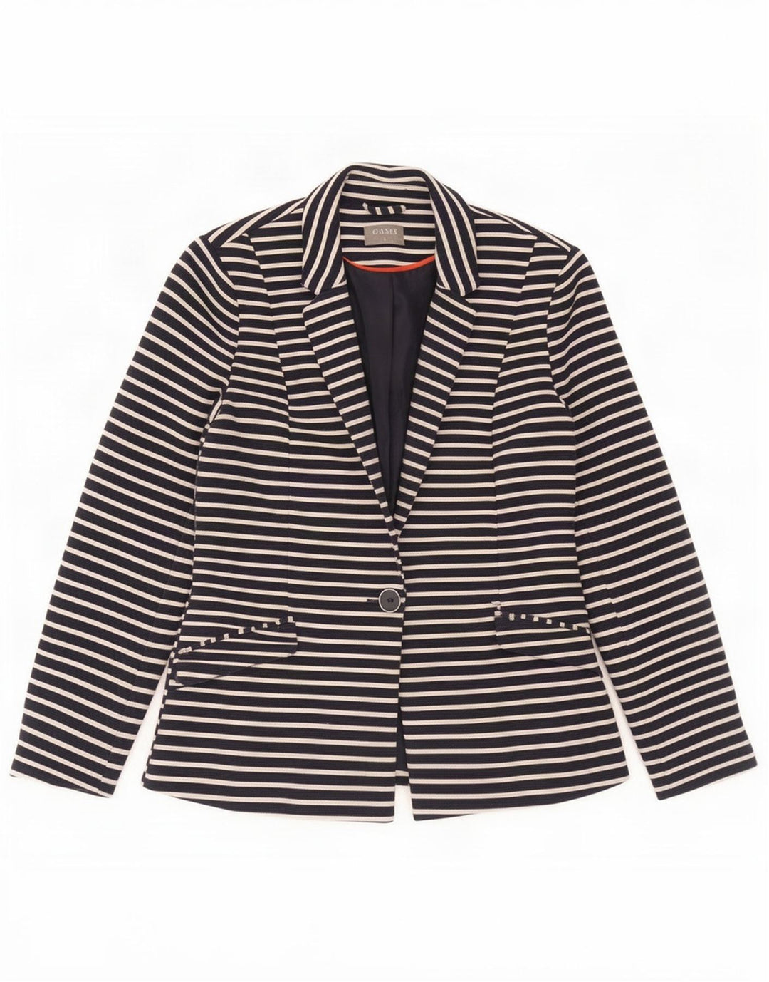 Oasis Womens 1 Button Jacket Blazer UK 8 Small Navy Blue ριγέ Πολυεστέρας