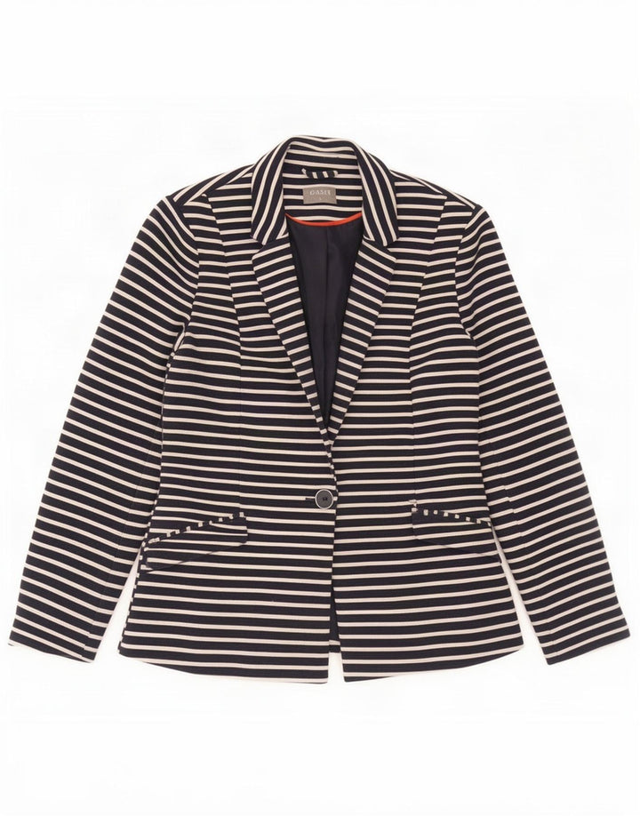 Oasis Womens 1 Button Jacket Blazer UK 8 Small Navy Blue ριγέ Πολυεστέρας