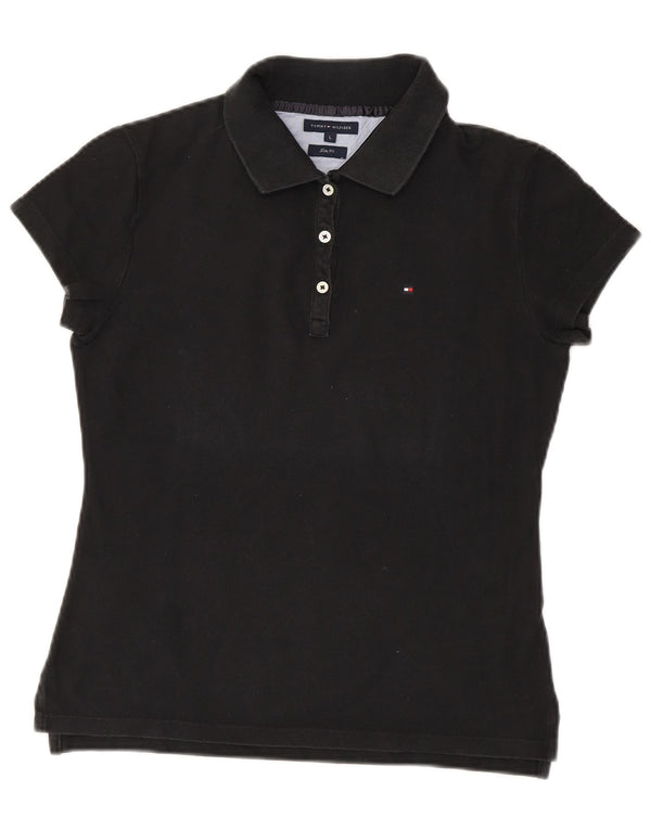 Tommy Hilfiger Γυναικείο Slim Fit Polo Shirt UK 14 Large μαύρο βαμβακερό