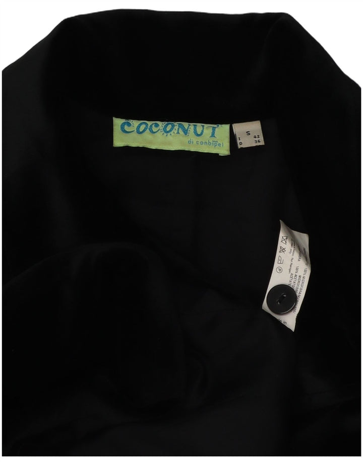 CONBIPEL Womens Velvet Overcoat UK 10 Small Black Acetate