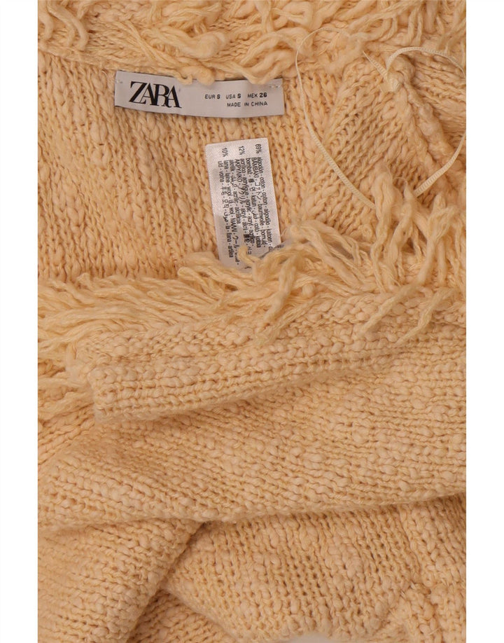 Zara Γυναικείο Ανοιχτό Ζακέτα πουλόβερ Μικρό σε Λευκό Βαμβακερό