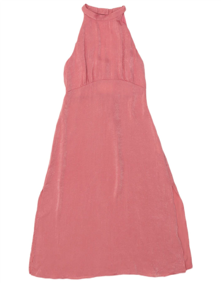 Zara Γυναικείο Maxi Halter Φόρεμα UK 12 Medium Pink Polyester