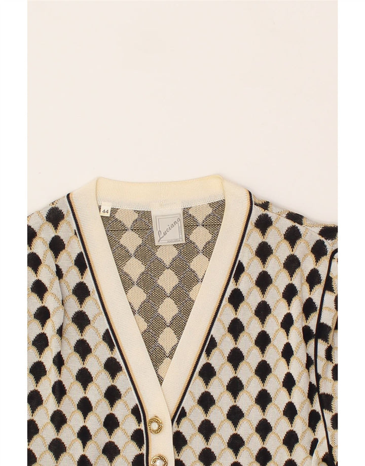 LUCIANA Womens Abstract Pattern Cardigan Sweater IT 44 Medium White Vintage Luciana and Second-Hand Luciana from Messina Hembry 