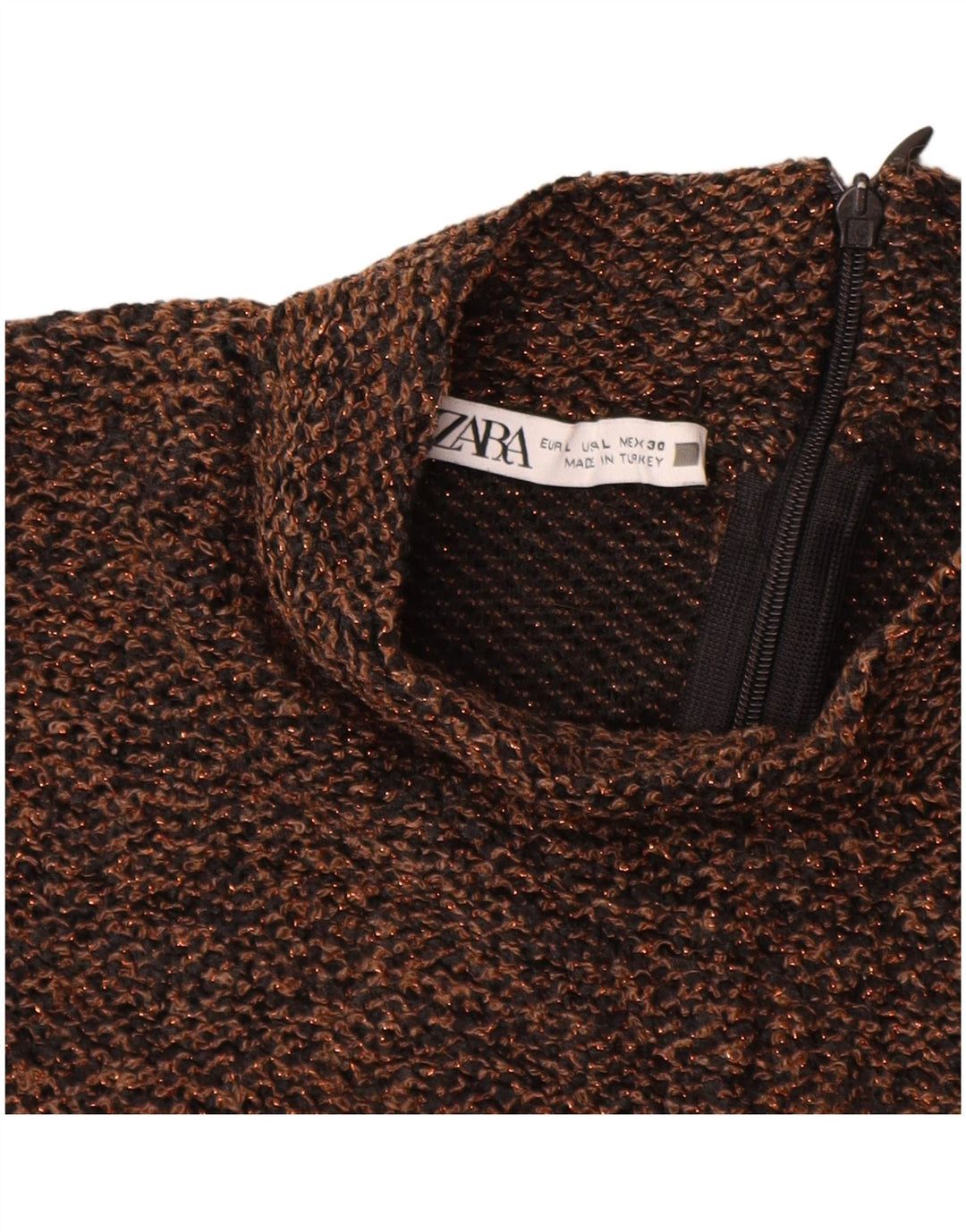 ZARA Γυναικεία Μπλούζα Τοπ UK 14 Large Brown Πολυεστέρας