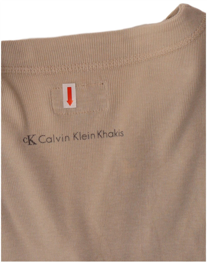 Calvin Klein Γυναικεία Crop Μπλούζα Τοπ UK 14 Large Beige Βαμβακερό