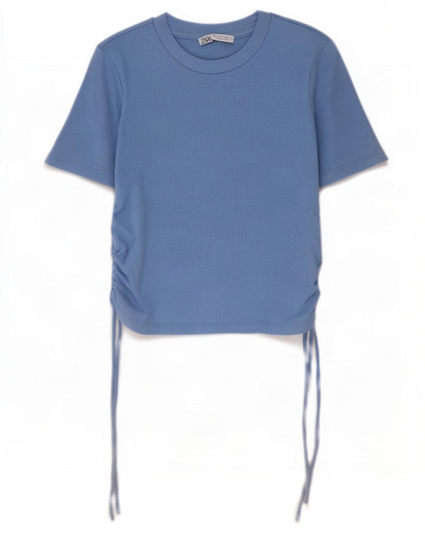 Zara Γυναικεία Μπλούζα Crop Top UK 12 Medium Blue Polyester