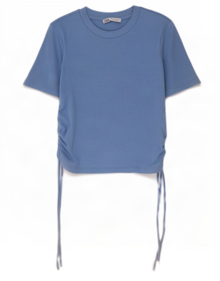Zara Γυναικεία Μπλούζα Crop Top UK 12 Medium Blue Polyester