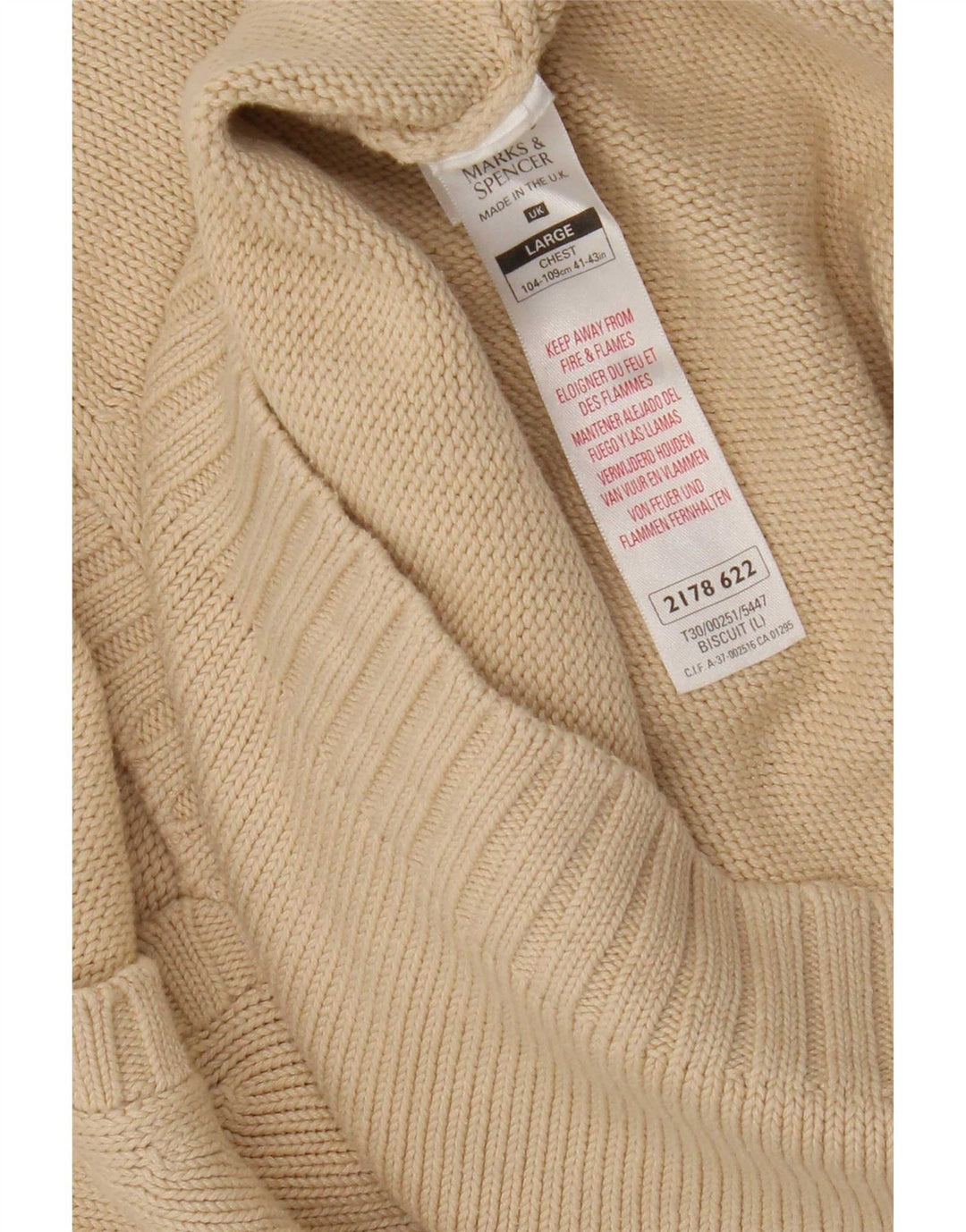 Marks & Spencer Ανδρικό πουλόβερ με λαιμόκοψη V-λαιμόκοψη Μεγάλο μπεζ βαμβακερό