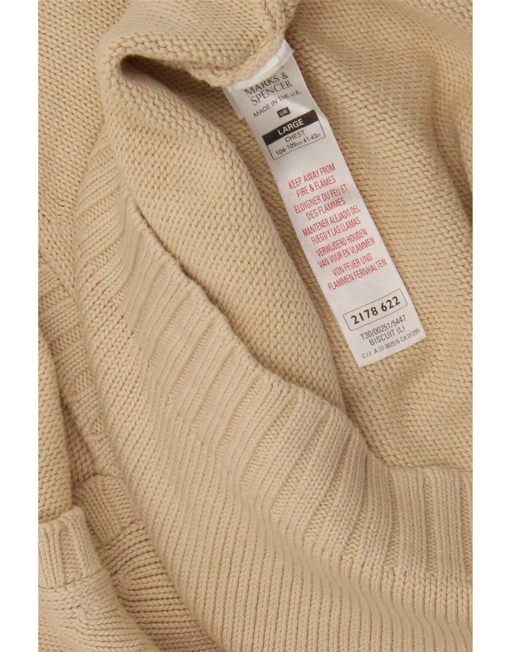 Marks & Spencer Ανδρικό πουλόβερ με λαιμόκοψη V-λαιμόκοψη Μεγάλο μπεζ βαμβακερό