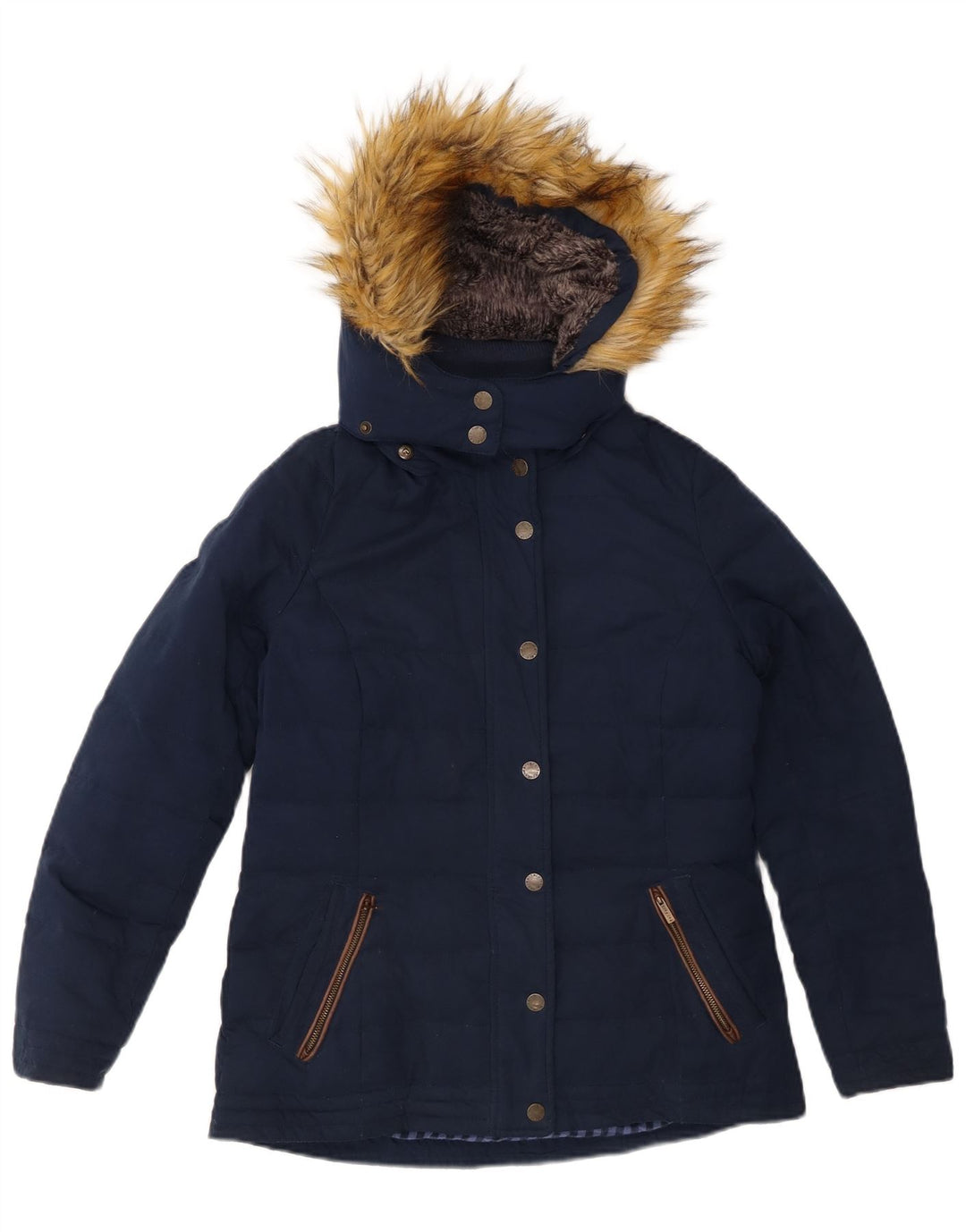 FAT FACE Womens Hooded Padded Jacket UK 10 Small Navy Blue Polyester