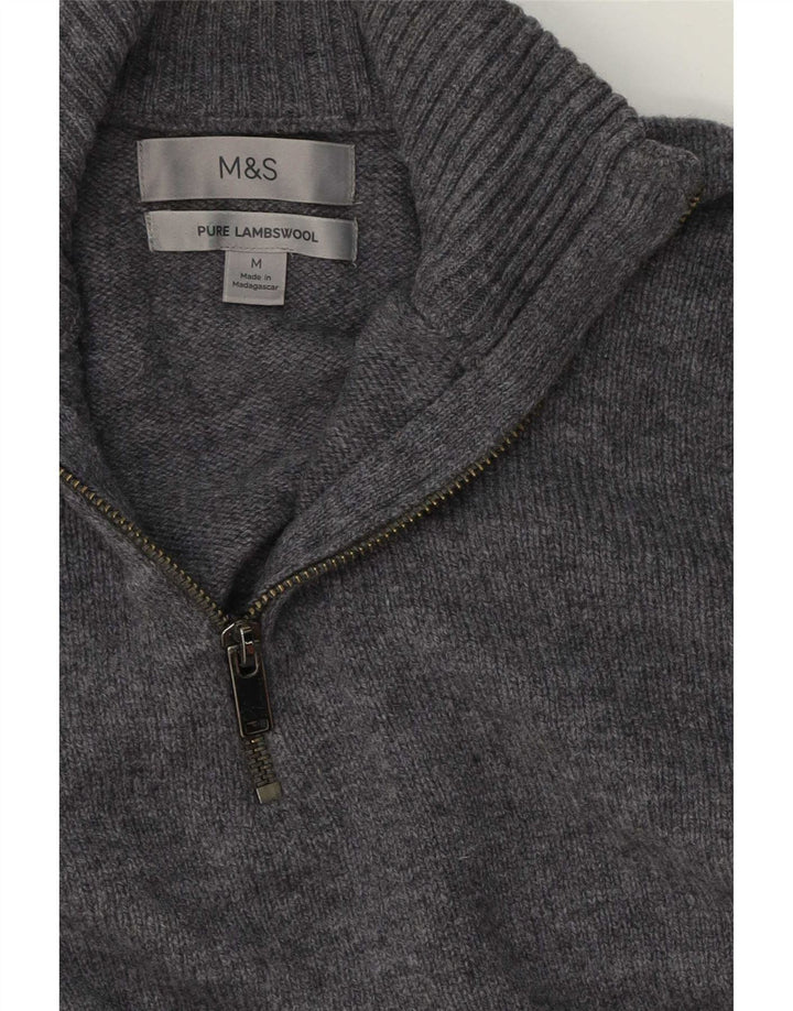 Ανδρικό πουλόβερ Marks & Spencer με φερμουάρ, μεσαίο γκρι, μαλλί αρνιού