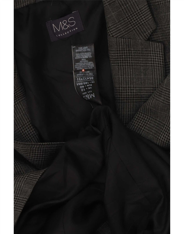 Marks & Spencer Γυναικείο σακάκι σακάκι 1 κουμπιού UK 12 Medium Grey Houndstooth