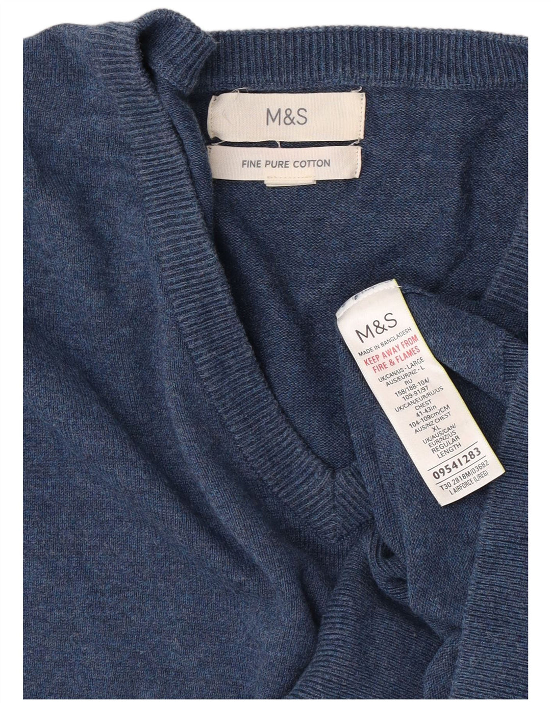Marks & Spencer Ανδρικό πουλόβερ με λαιμόκοψη με λαιμόκοψη μεγάλο μπλε βαμβακερό
