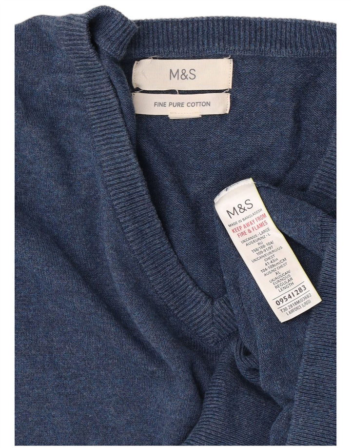 Marks & Spencer Ανδρικό πουλόβερ με λαιμόκοψη με λαιμόκοψη μεγάλο μπλε βαμβακερό