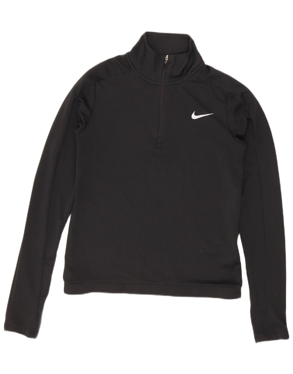 Nike γυναικεία Dri Fit Loose φερμουάρ με λαιμόκοψη μακριά μανίκια UK 6 XS μαύρο πολυεστέρα