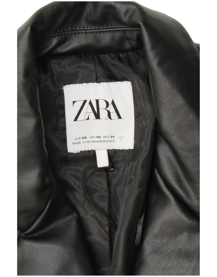Zara Γυναικείο μπουφάν blazer από συνθετικό δέρμα 1 κουμπιού UK 6 XS μαύρο πολυαιθυλένιο