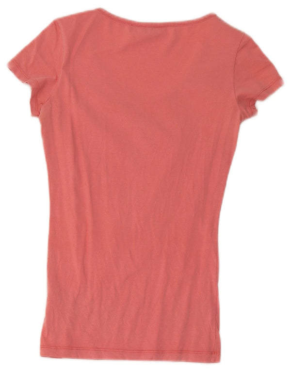 Guess Γυναικείο γραφικό T-Shirt Top UK 4 XS Ροζ Βαμβακερό