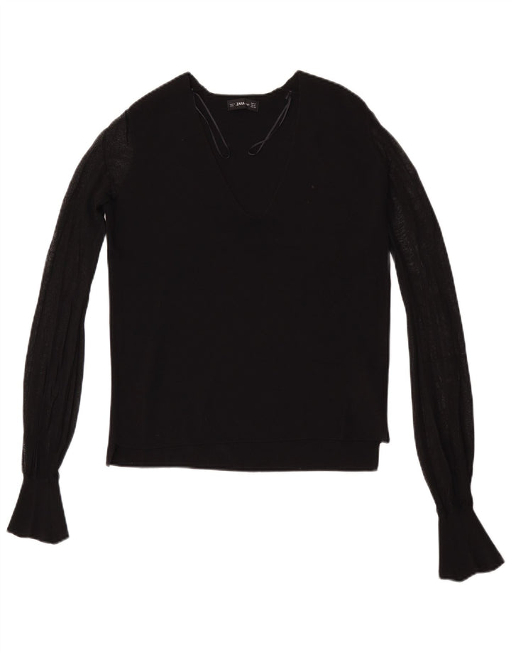 Zara Γυναικείο τοπ μακρυμάνικο UK 10 Small Black Viscose