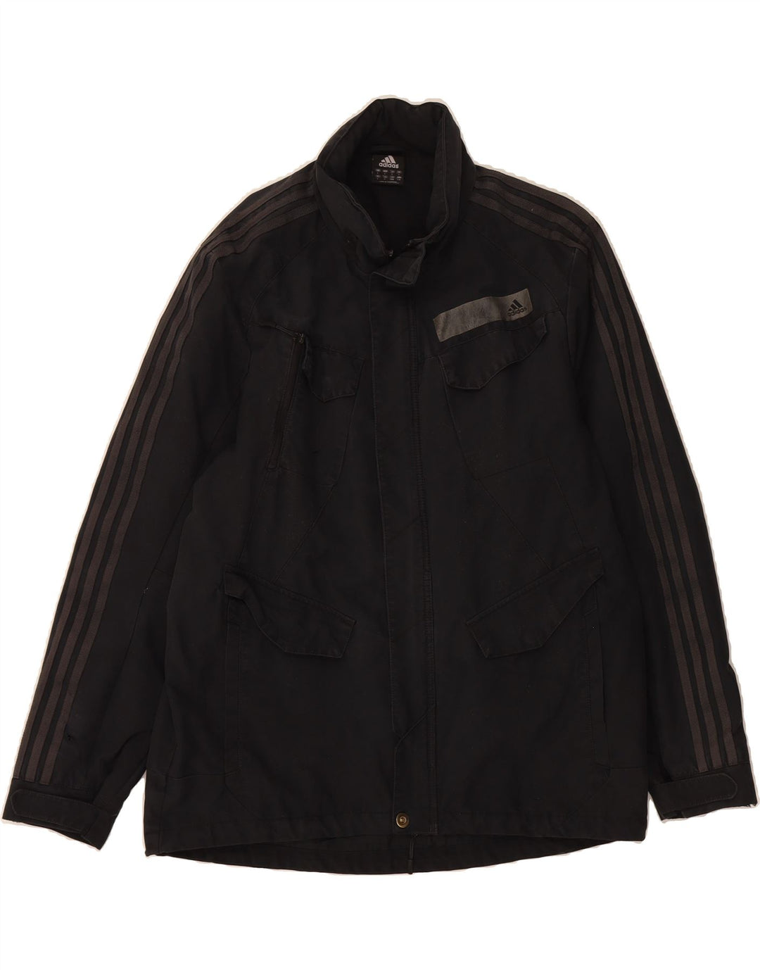 ADIDAS Mens Hooded Windbreaker Coat UK 40 Large Black Nylon Vintage Adidas and Second-Hand Adidas from Messina Hembry 