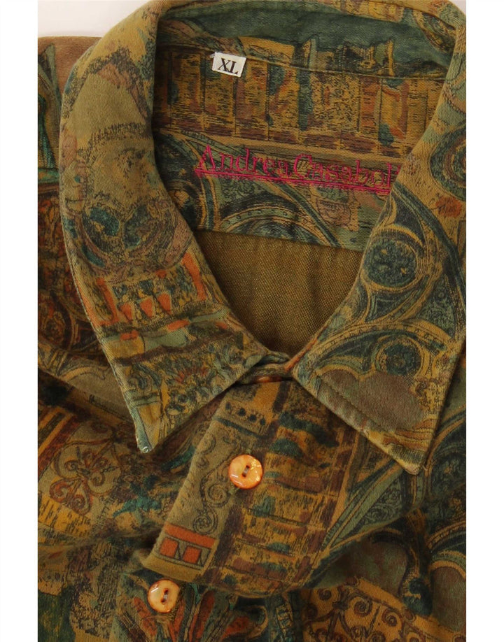 Vintage ανδρικό πουκάμισο με αφηρημένο σχέδιο XL Χακί