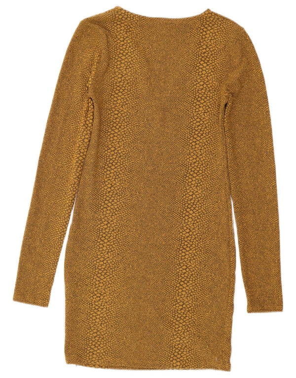 Γυναικείο μακρυμάνικο Bodycon φόρεμα ZARA UK 8 Small Yellow Animal print