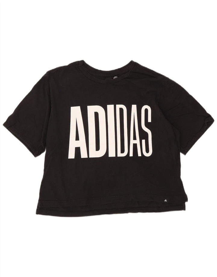 Γυναικείο γραφικό μπλουζάκι ADIDAS τοπ UK 16/18 μεγάλο μαύρο βαμβακερό