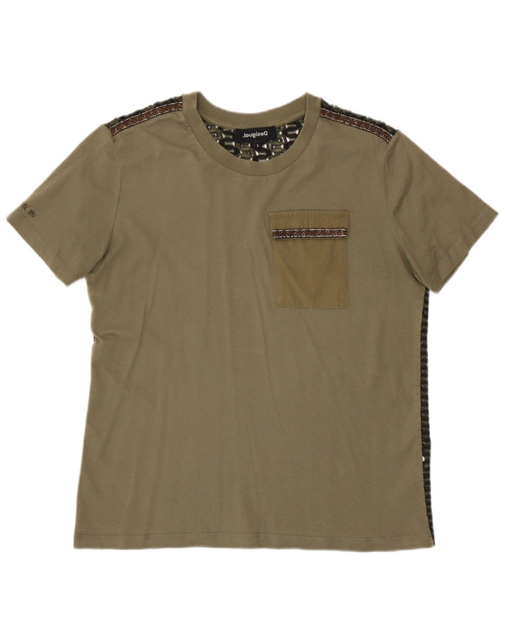 Desigual Γυναικείο T-Shirt Top UK 10 Small Khaki Polyester