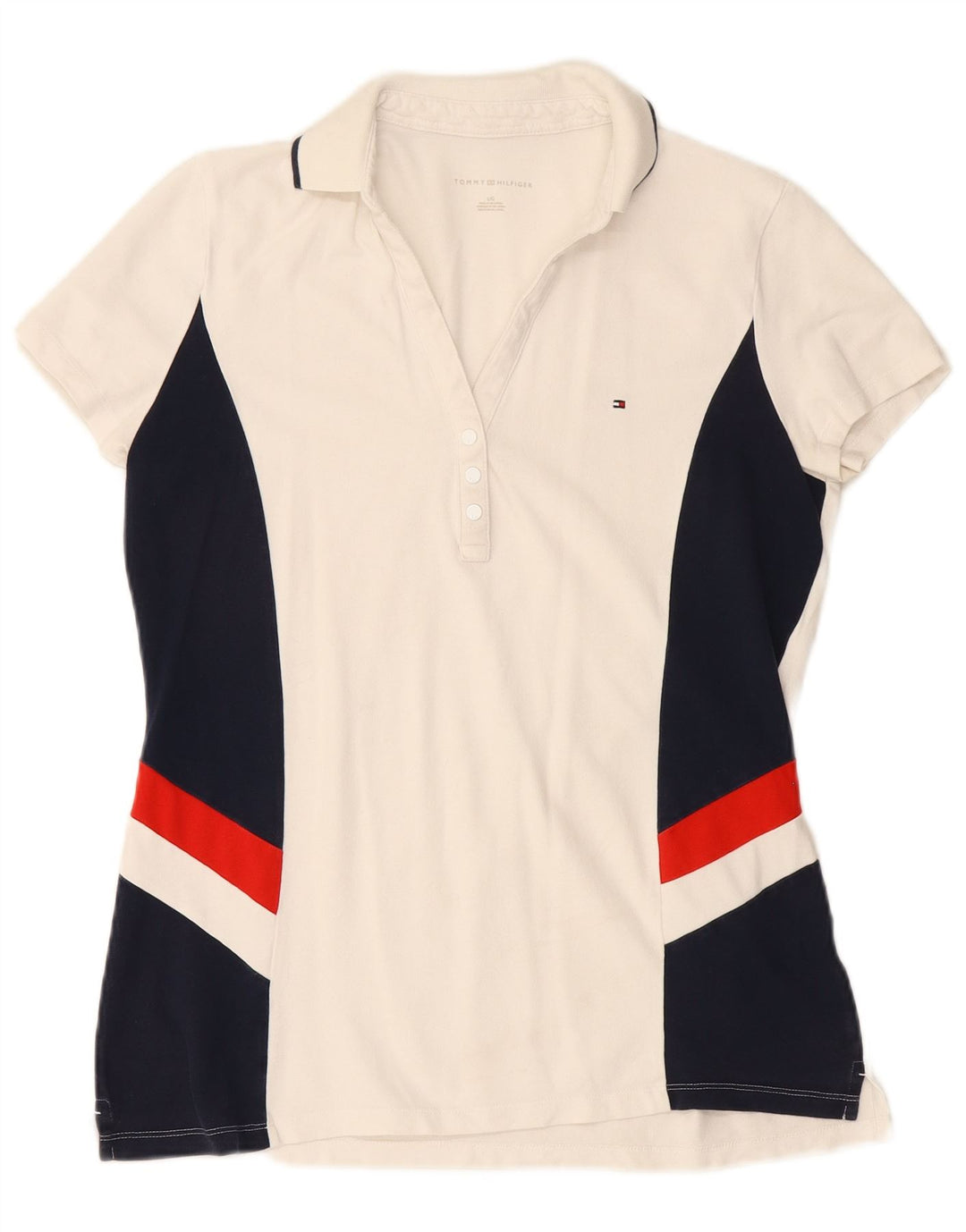 Γυναικείο μπλουζάκι πόλο TOMMY HILFIGER UK 14 Large White Colourblock