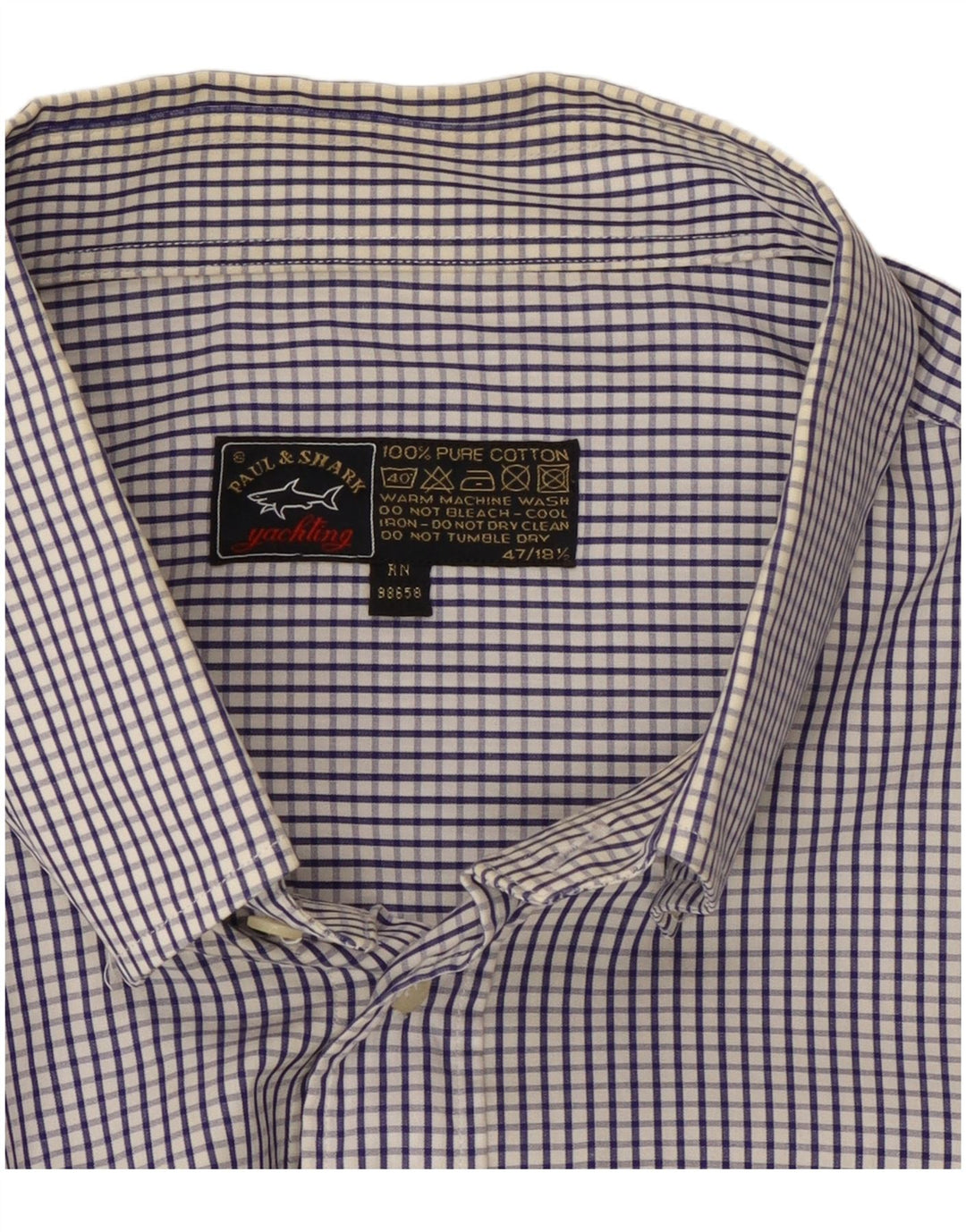 Paul & Shark Ανδρικό πουκάμισο Yachting Μέγεθος 47 18 1/2 2XL Navy Blue Check Cotton