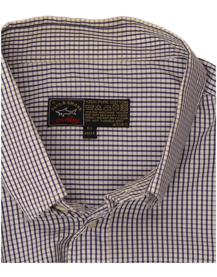 Paul & Shark Ανδρικό πουκάμισο Yachting Μέγεθος 47 18 1/2 2XL Navy Blue Check Cotton