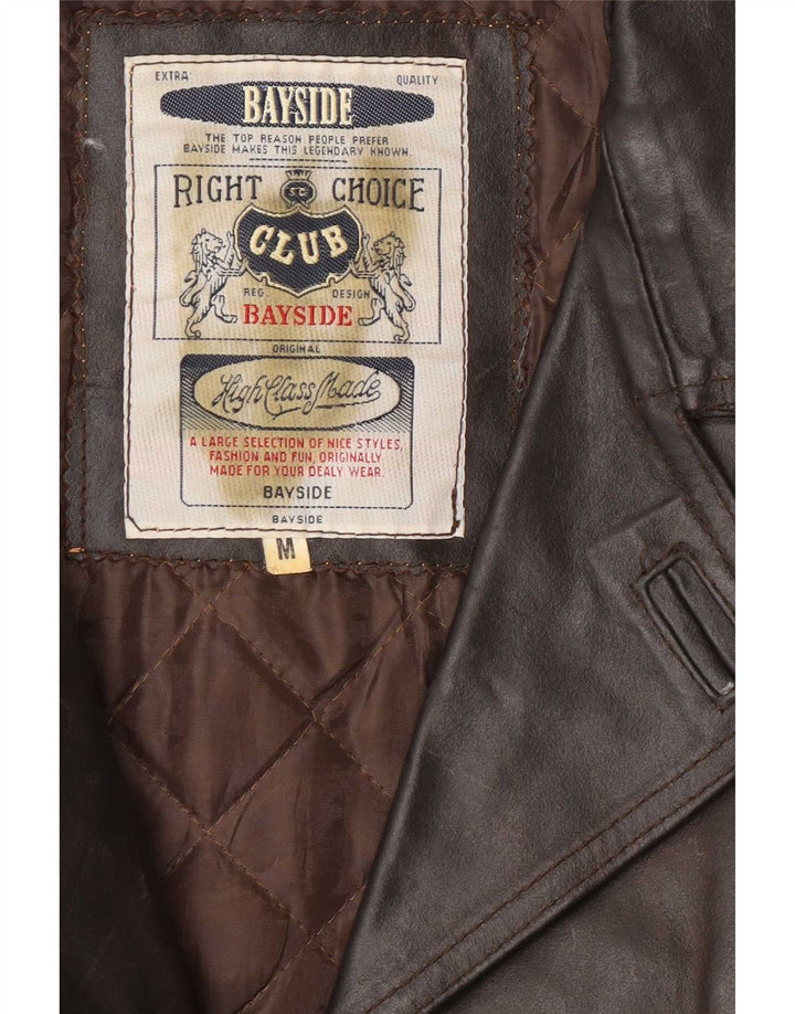 Bayside Mens Leather Jacket UK 38 Medium Brown