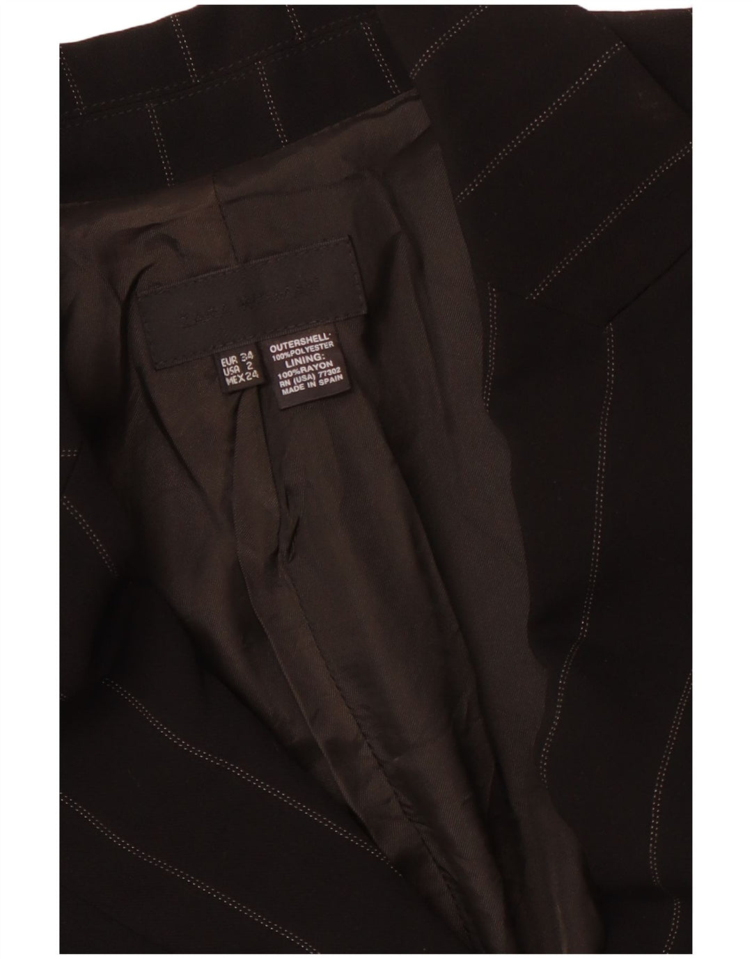 ZARA Γυναικείο μπουφάν σακάκι με 1 κουμπί EU 34 2XS Μαύρο ριγέ πολυεστέρα