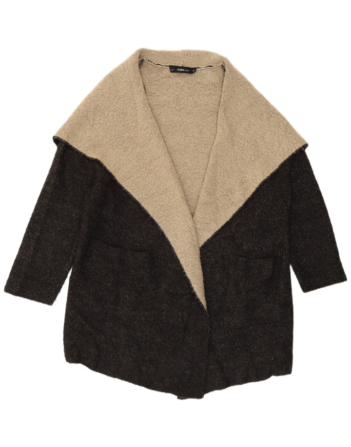 Zara Γυναικείο Longline ανοιχτό πουλόβερ ζακέτα UK 14 Medium Grey Colourblock