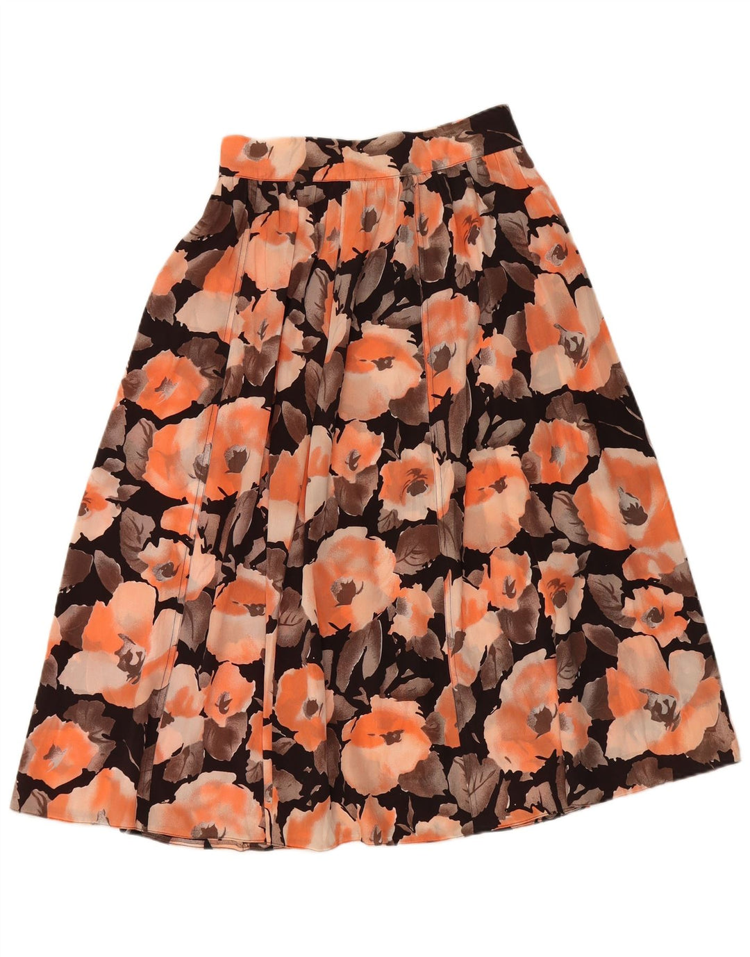 Vintage Γυναικεία Flared Φούστα W28 Μεσαίο Πορτοκαλί Floral