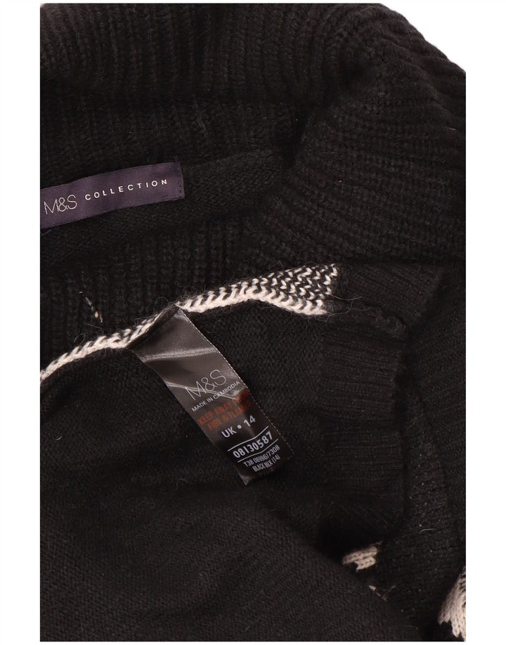 Marks & Spencer Γυναικείο πουλόβερ με ρολό λαιμόκοψη UK 14 Medium Black Floral