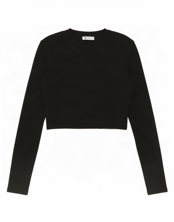 Zara Γυναικείο Crop Top Μακρυμάνικο UK 12 Medium Μαύρο