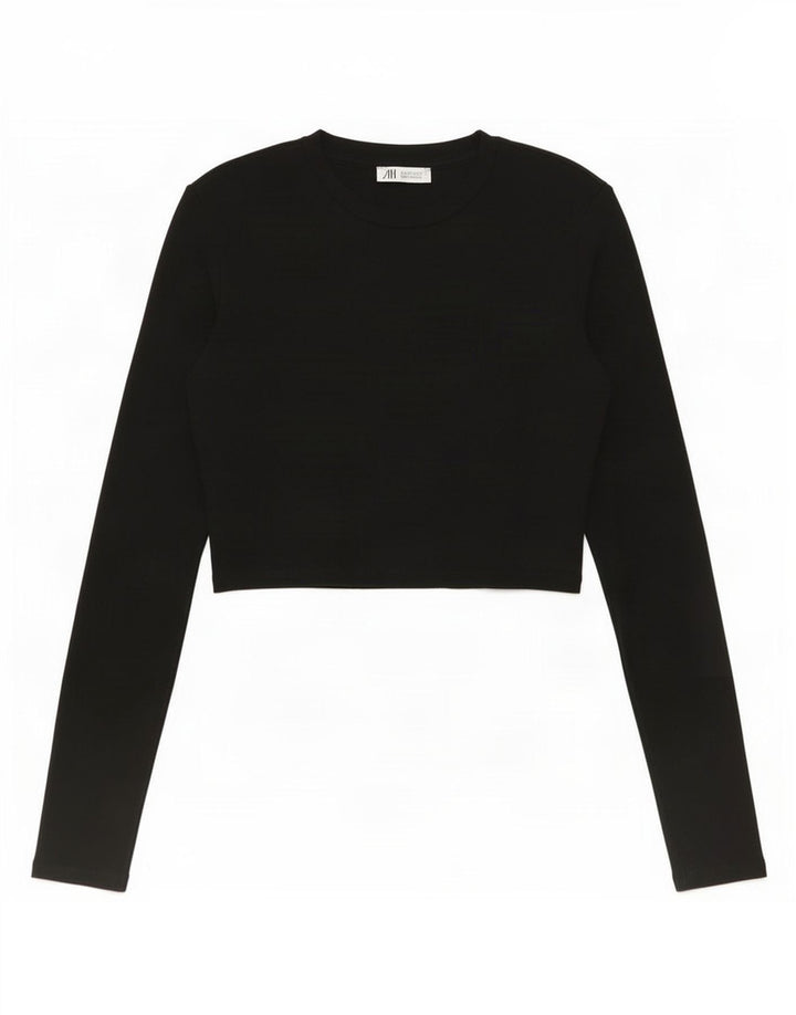Zara Γυναικείο Crop Top Μακρυμάνικο UK 12 Medium Μαύρο