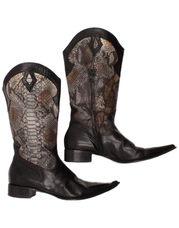 Vintage γυναικείες μπότες Cowboy UK Size 7 Μαύρο Animal Print Western