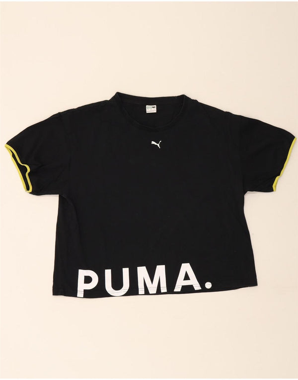 Γυναικείο γραφικό μπλουζάκι Puma Crop Top UK 16 μεγάλο μαύρο βαμβακερό
