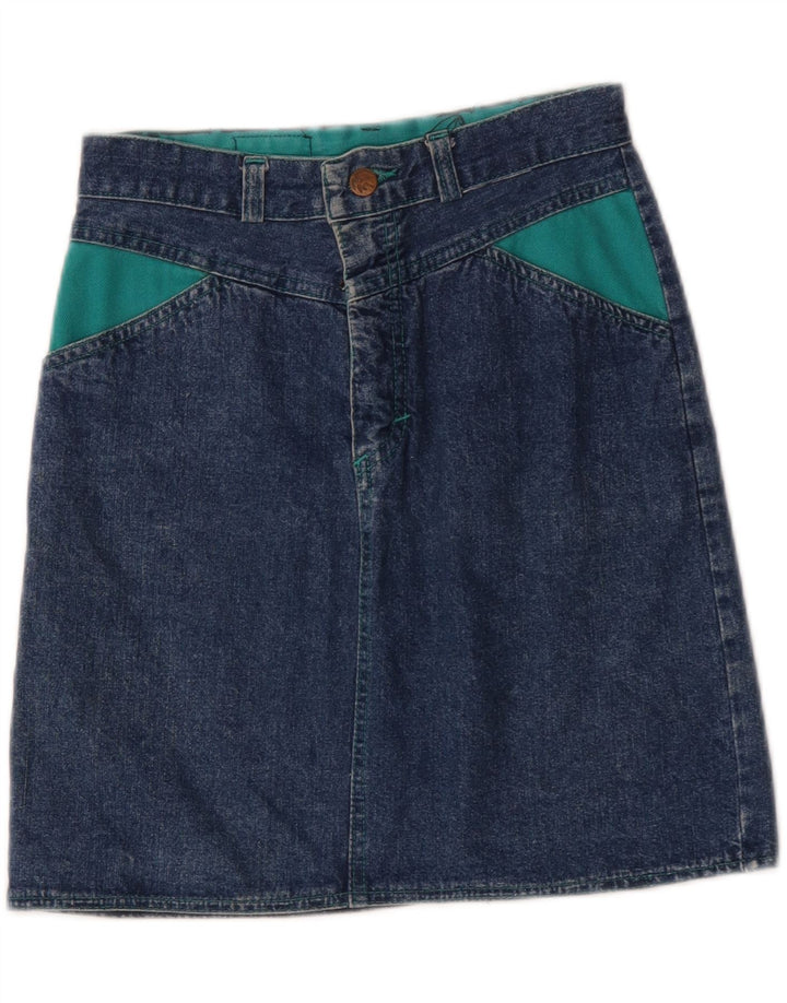 Vintage γυναικεία μίνι τζιν φούστα W26 Small Navy Blue Colourblock