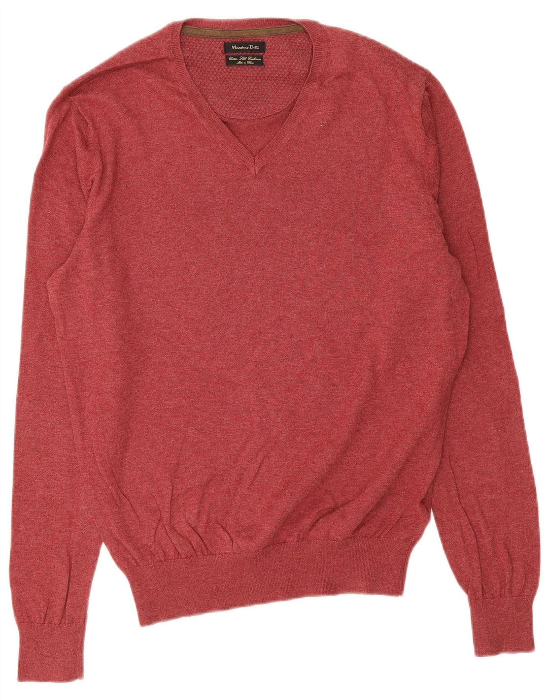 Ανδρικό πουλόβερ Massimo Dutti με V λαιμόκοψη, μεσαίο βαμβακερό μπορντό