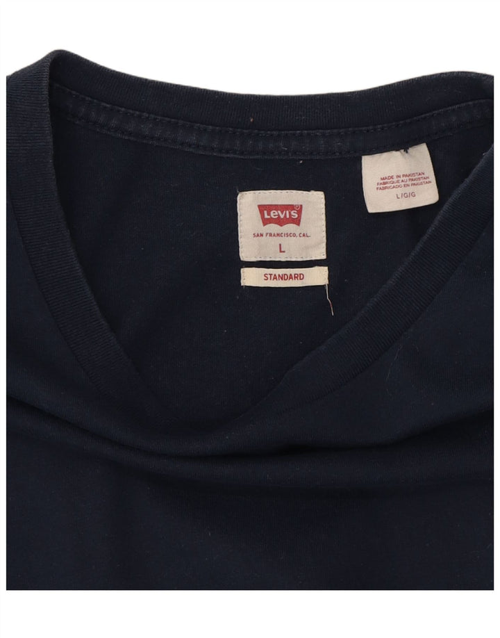 LEVI'S Mens Standard Fit T-Shirt Top Large Navy Blue Cotton Vintage Levi's and Second-Hand Levi's from Messina Hembry 