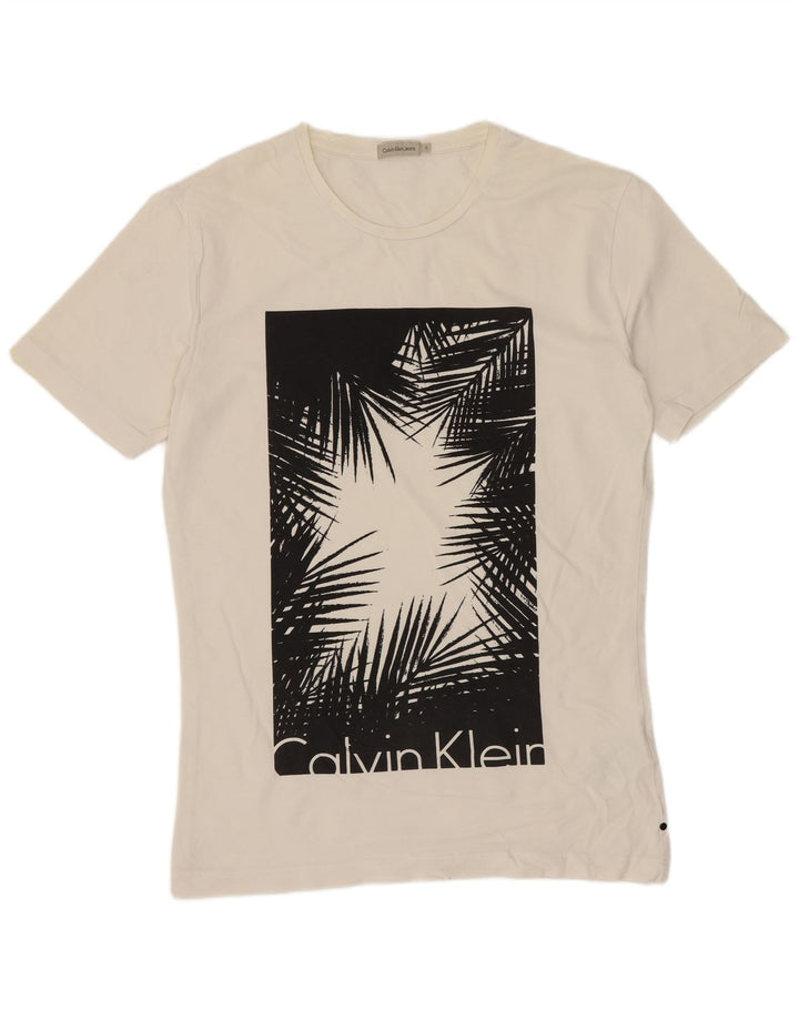 Calvin Klein Jeans Ανδρικό γραφικό T-Shirt Top Μικρό λευκό βαμβακερό