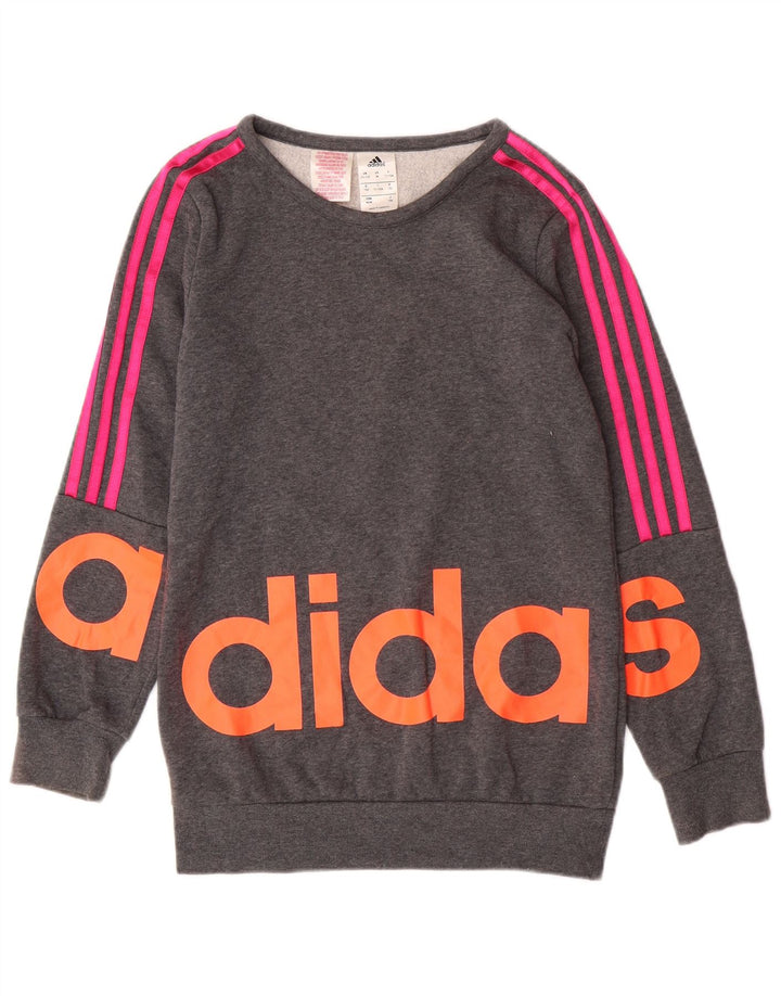 Γραφικό φούτερ για κορίτσια ADIDAS Jumper 11-12 ετών γκρι βαμβακερό
