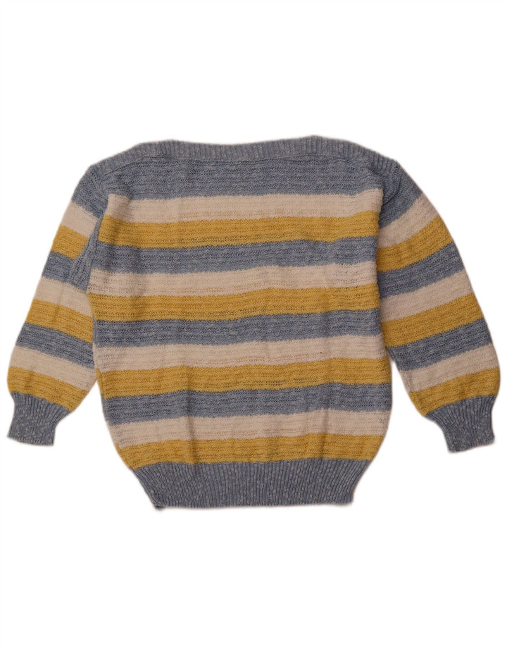 VINTAGE Γυναικείο πουλόβερ με λαιμόκαυστο IT 42 Βαμβακερό μεσαίο μπλε ριγέ