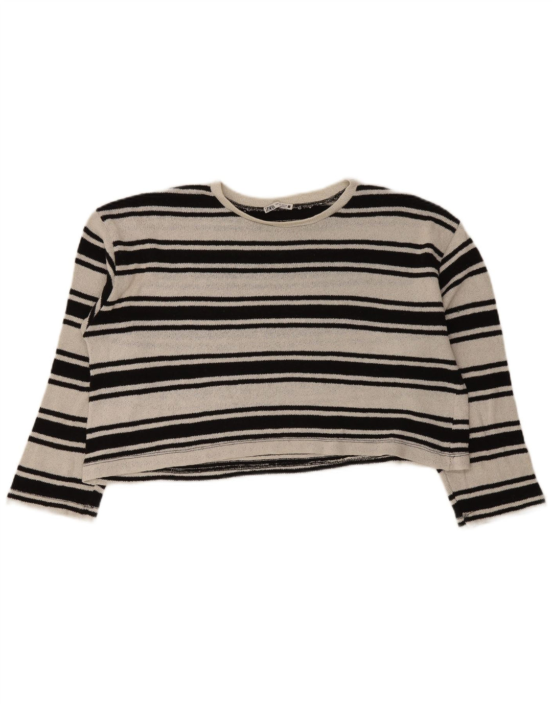 Zara Γυναικεία Crop Oversized τοπ μακρυμάνικο UK 16 μεγάλα μαύρα ριγέ