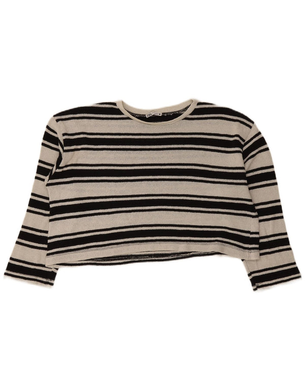 Zara Γυναικεία Crop Oversized τοπ μακρυμάνικο UK 16 μεγάλα μαύρα ριγέ